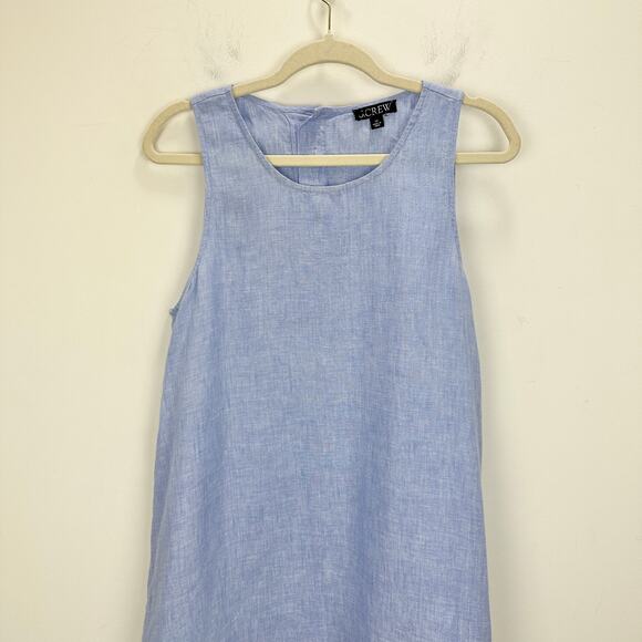 J.Crew Petite Maxine Button Back Dress Linen Shift Mini French Blue Large - Picture 6 of 12
